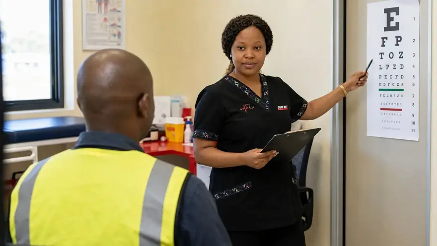 A Care Net practitioner running a medical for a transport driver.