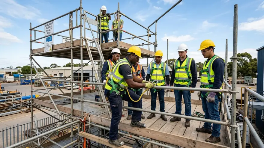 Care Net delivers accredited working at heights training on real scaffolding